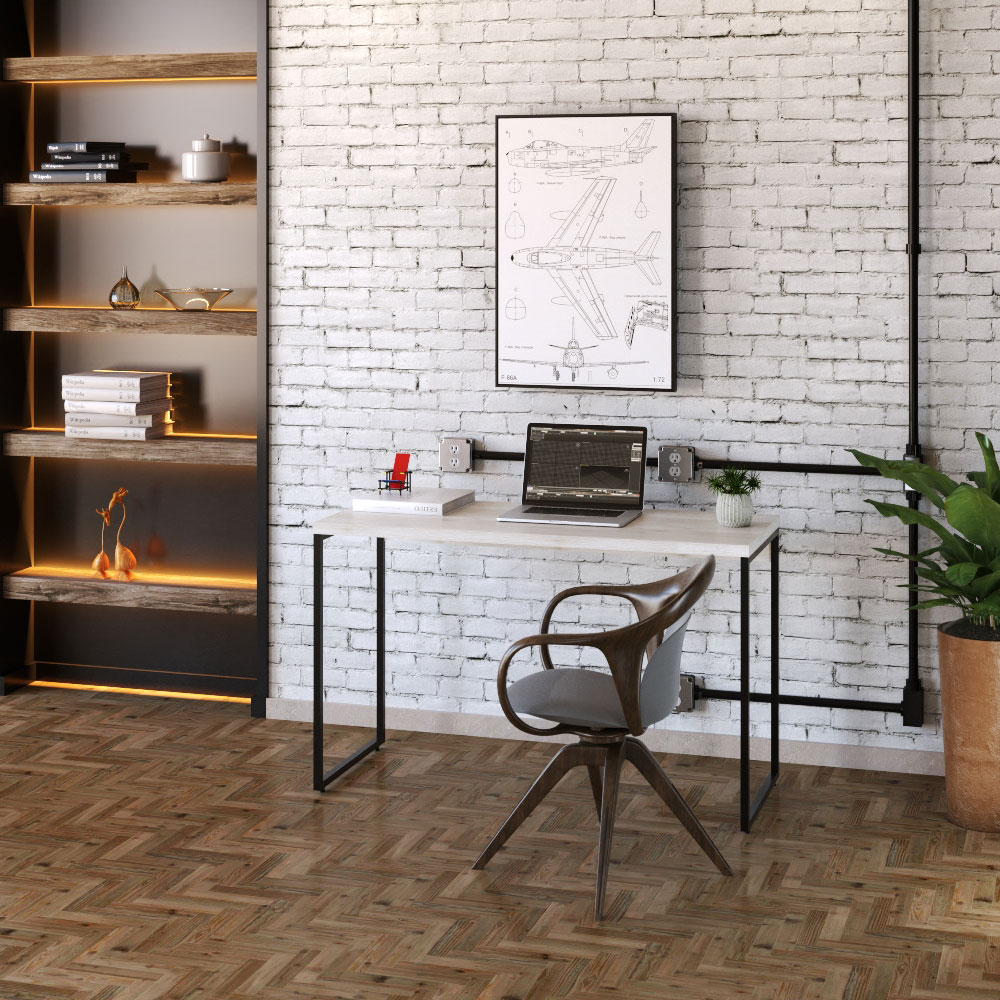 Kit Escritório Estante Areta 4 Prateleiras com Mesa Industrial Aspen 120cm C01 Snow - Lyam Decor
