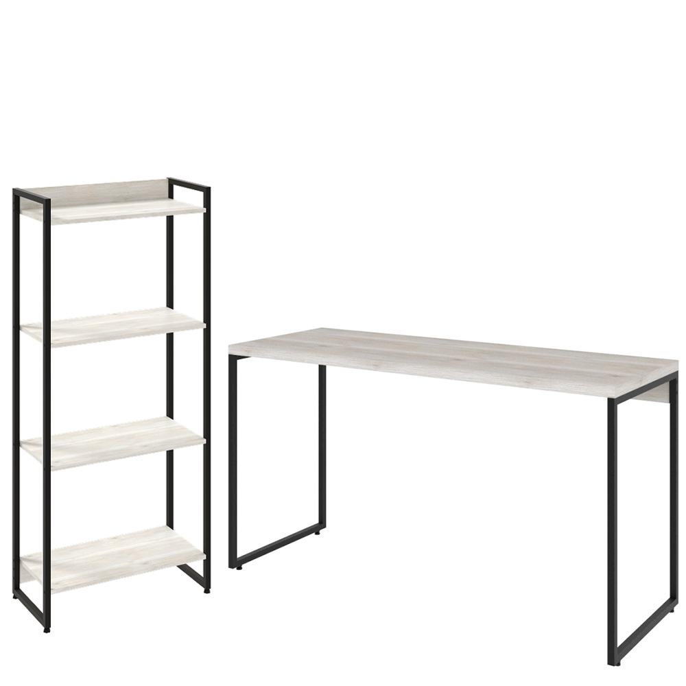 Kit Escritório Estante Areta 4 Prateleiras com Mesa Industrial Aspen 135cm C01 Snow - Lyam Decor