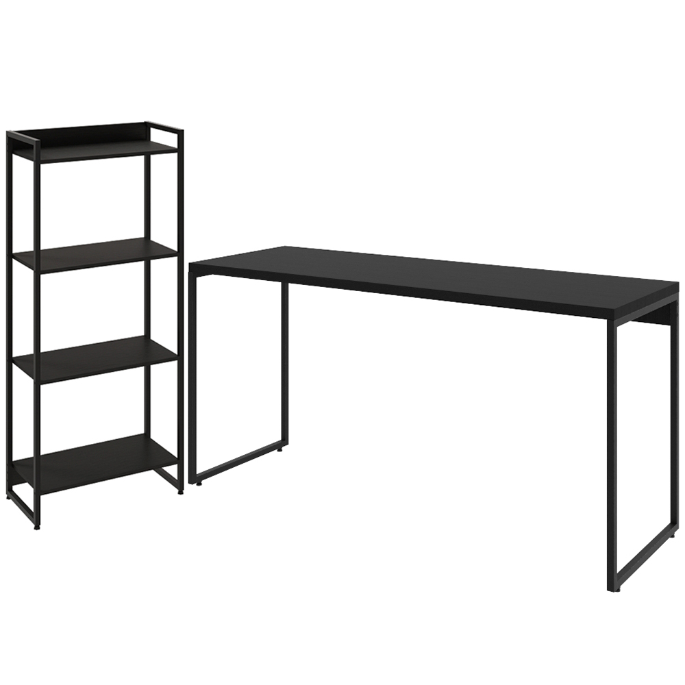 Kit Escritório Estante Areta 4 Prateleiras com Mesa Industrial Aspen 150cm C01 Onix - Lyam Decor