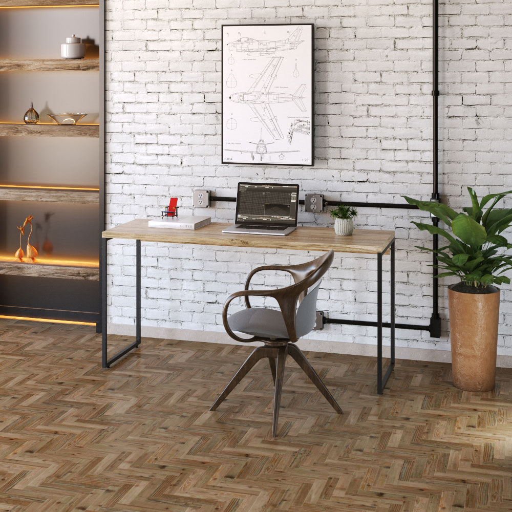 Kit Escritório Estante Areta 5 Prateleiras Mesa Industrial Aspen 150cm C01 Carvalho - Lyam Decor