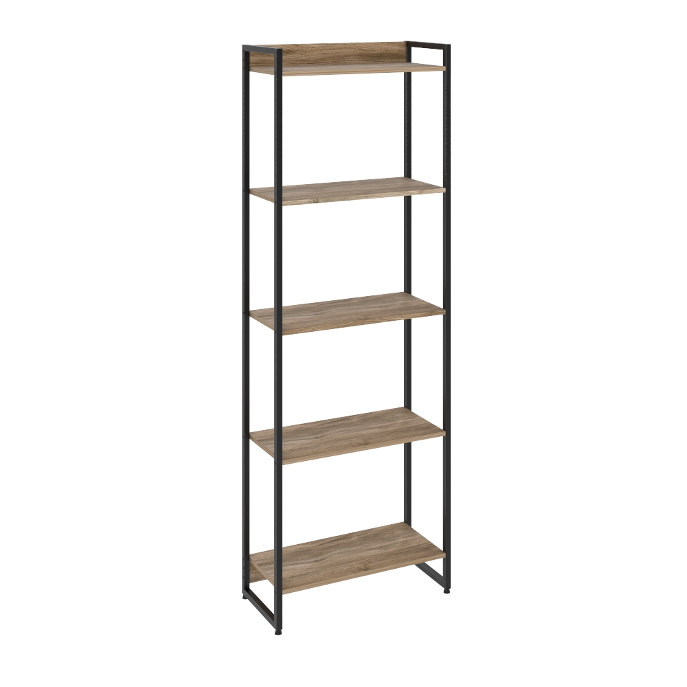 Kit Escritório Estante Areta 5 Prateleiras Mesa Industrial Aspen 150cm C01 Carvalho - Lyam Decor