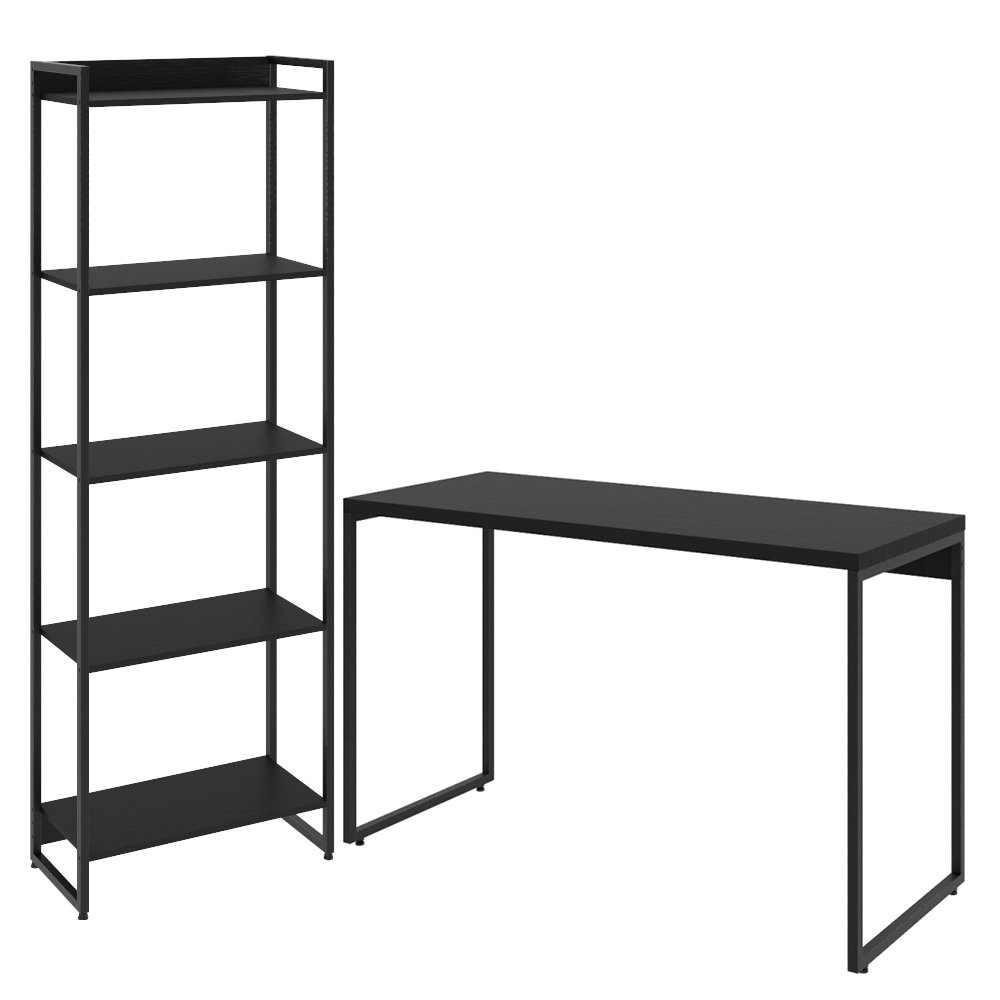 Kit Escritório Estante Areta 5 Prateleiras com Mesa Industrial Aspen 120cm C01 Onix - Lyam Decor
