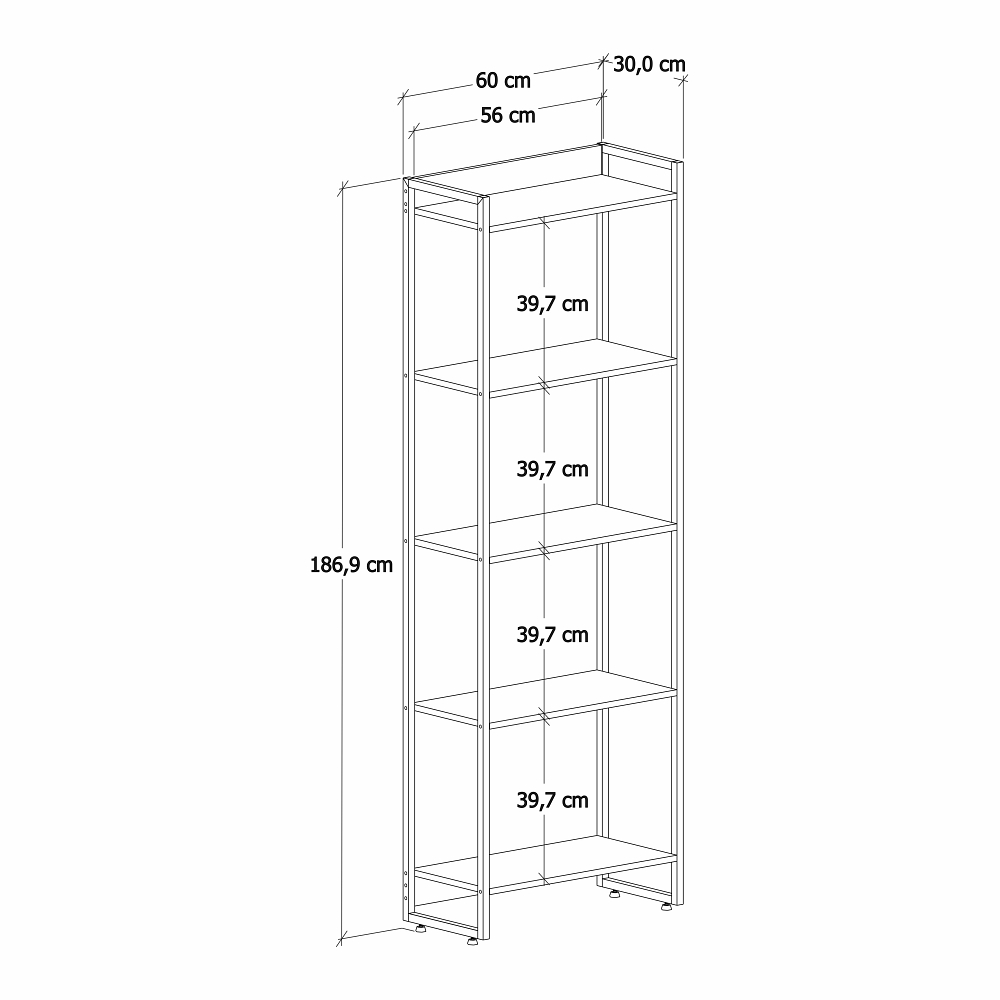 Kit Escritório Estante Areta 5 Prateleiras com Mesa Industrial Aspen 135cm C01 Onix - Lyam Decor