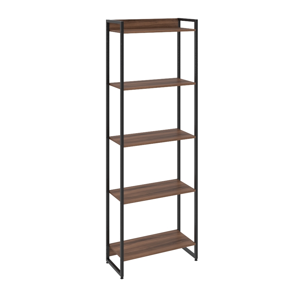 Kit Escritório Estante Areta 5 Prateleiras com Mesa Industrial Aspen 150cm C01 Nogal - Lyam Decor