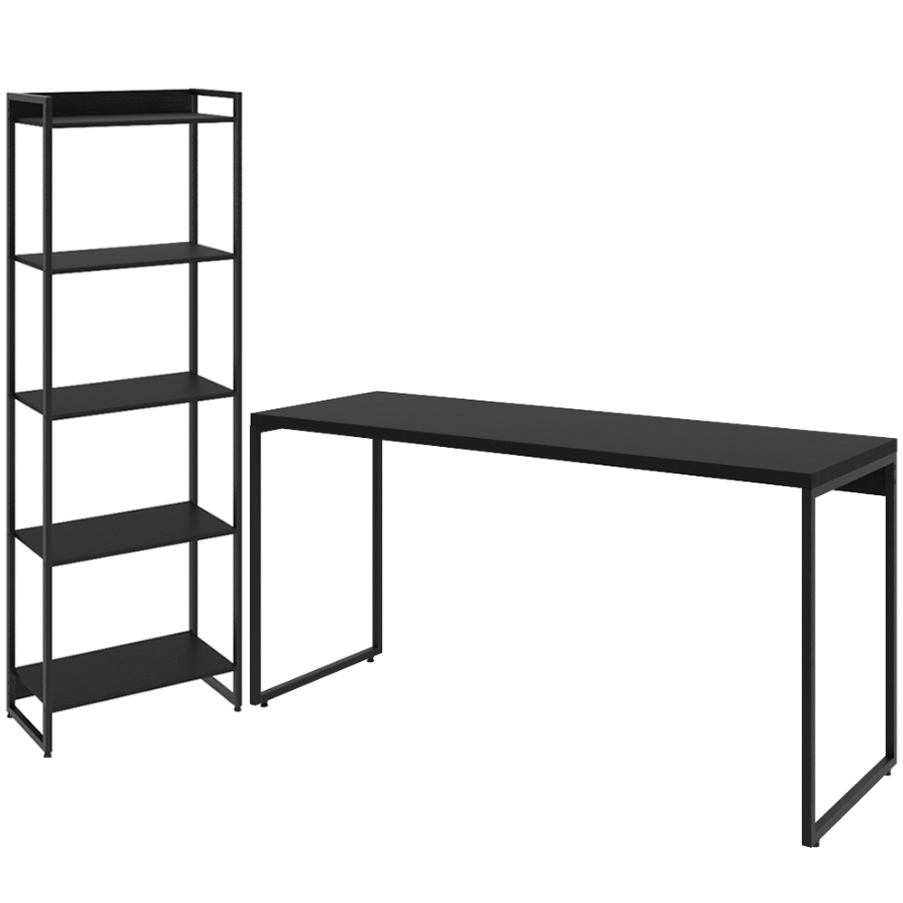 Kit Escritório Estante Areta 5 Prateleiras com Mesa Industrial Aspen 150cm C01 Onix - Lyam Decor