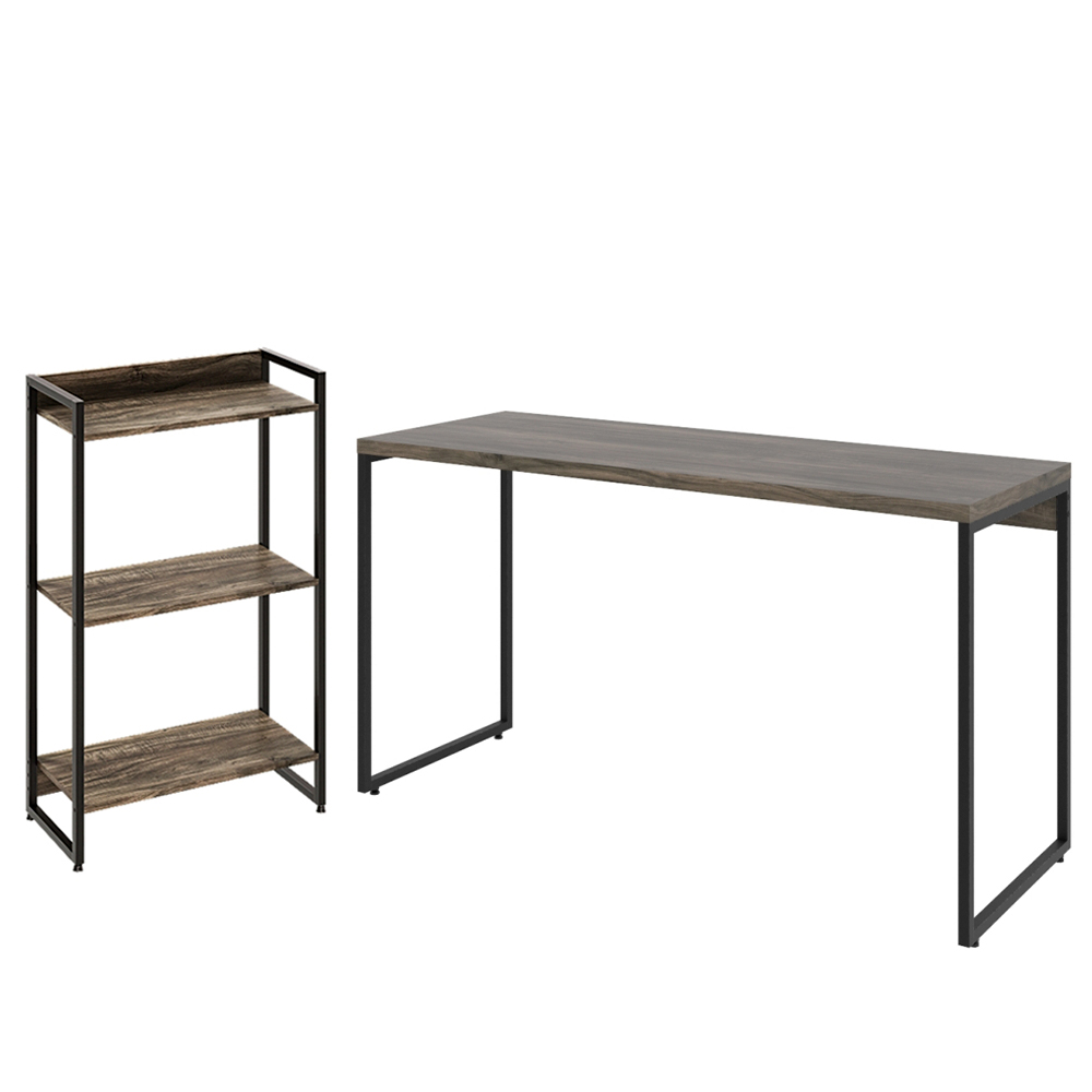 Kit Estante Areta 3 Prateleiras com Mesa Industrial Aspen 135cm C01 Carvalho Dark - Lyam Decor