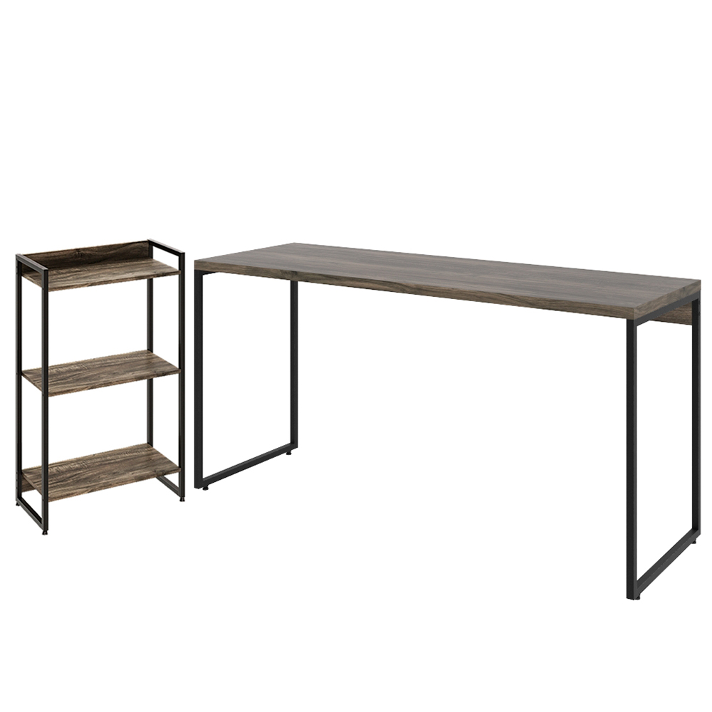Kit Estante Areta 3 Prateleiras com Mesa Industrial Aspen 150cm C01 Carvalho Dark - Lyam Decor