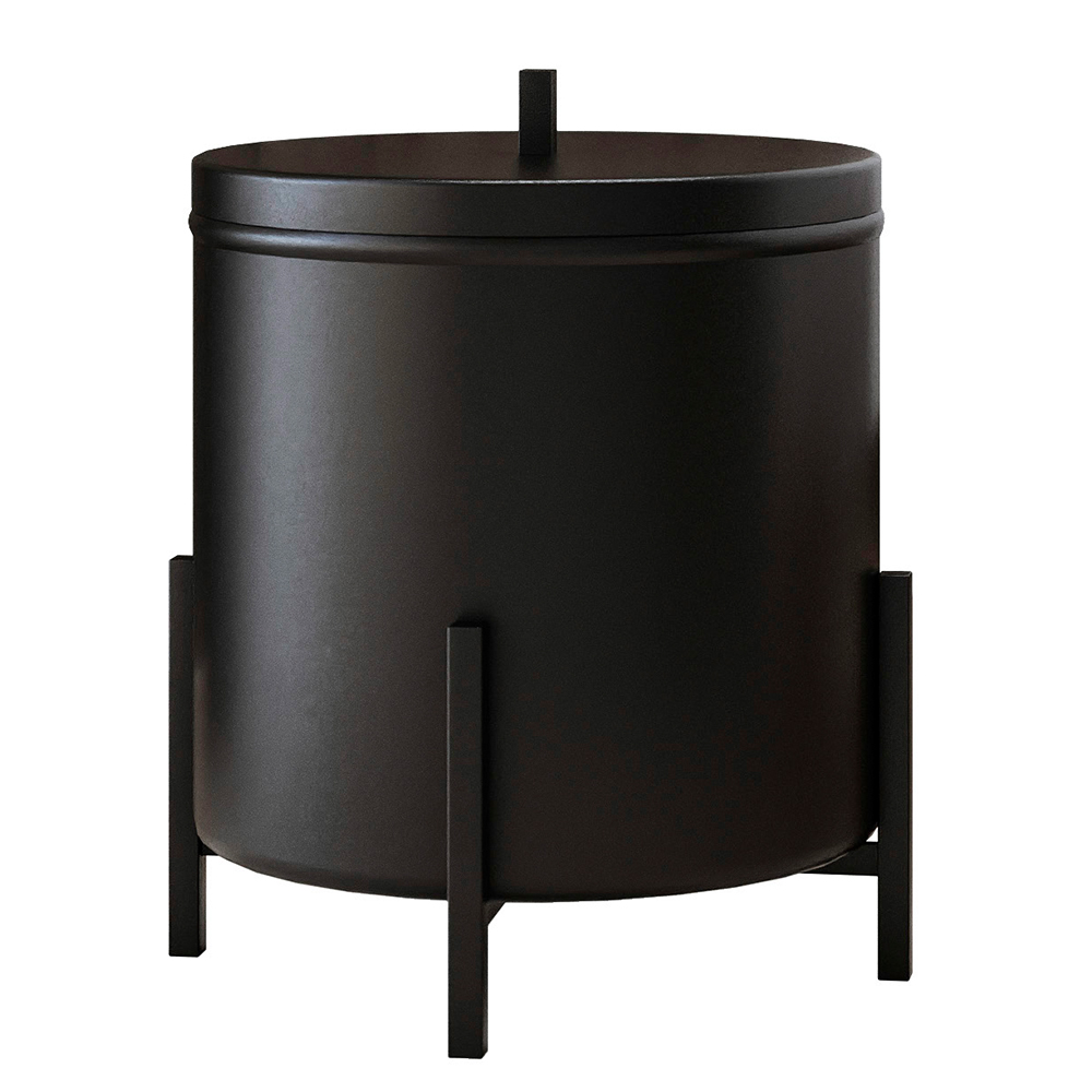 Kit Lixeira Com Tampa Multiuso 6L Kalli e Papeleira de chão Set Aço D01 Preto Fosco - Lyam Decor