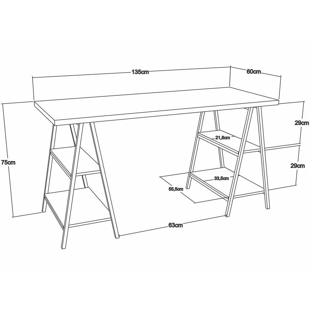 Kit Mesa Cavalete 135 cm com Estante 3 Prateleiras Estilo Industrial Form C01 Carvalho - Lyam Decor