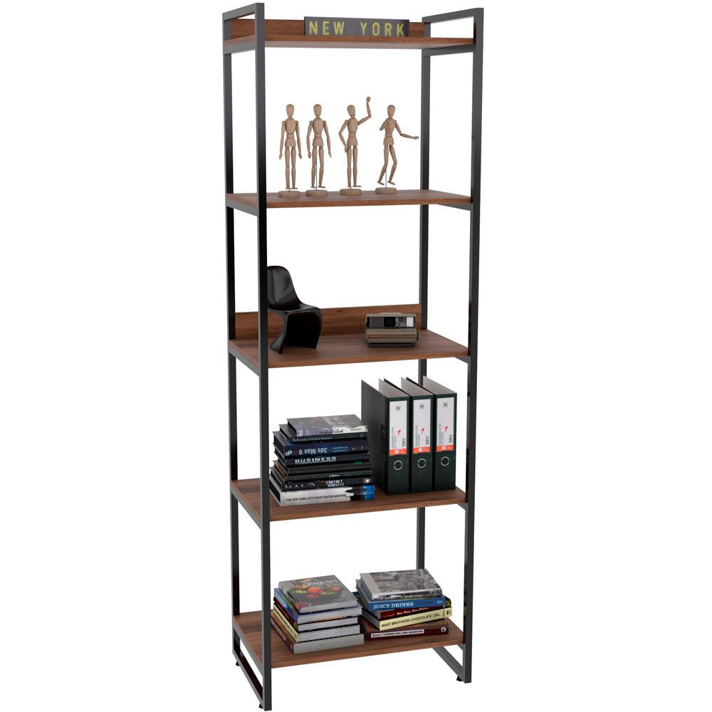 Kit Mesa Cavalete 135 cm com Estante 5 Prateleiras Estilo Industrial Form C01 Nogal - Lyam Decor