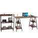 Kit Mesa Cavalete 150 cm com Estante 3 Prateleiras Estilo Industrial Form C01 Nogal - Lyam Decor