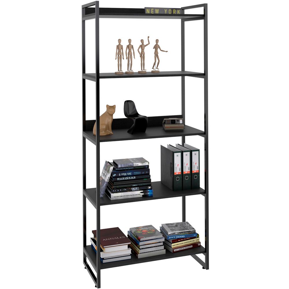 Kit Mesa Cavalete 150 cm com Estante 5 Prateleiras Estilo Industrial Form C01 Preto Onix - Lyam Decor
