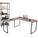Kit Mesa De Escritório Industrial em L com Estante 5 Prateleiras Form C01 150x150 Carvalho - Lyam Decor