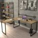 Kit Mesa De Escritório Industrial em L com Estante 5 Prateleiras Form C01 150x150 Carvalho - Lyam Decor