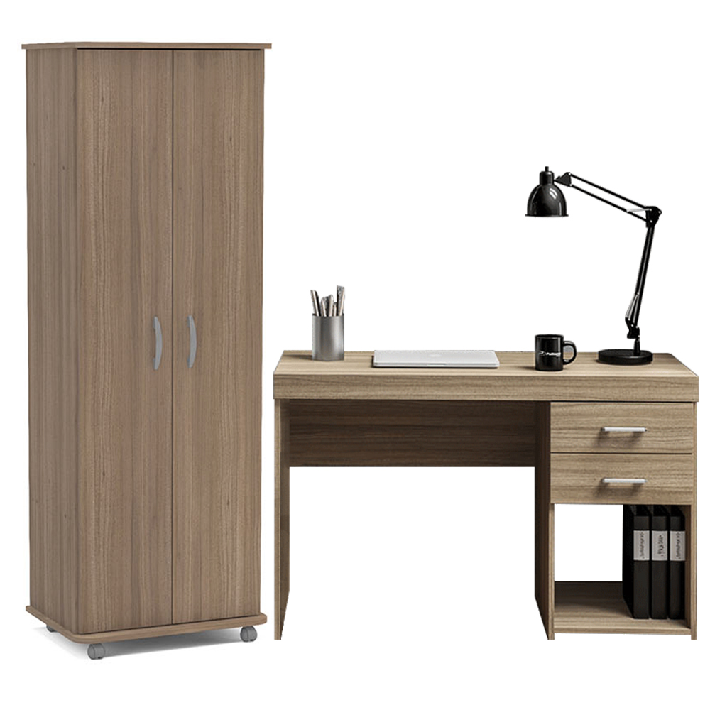 Kit Mesa Escritório Home Office Malta Com Armário Limeira 02 Portas 169cm P01 Castanho - Lyam Decor