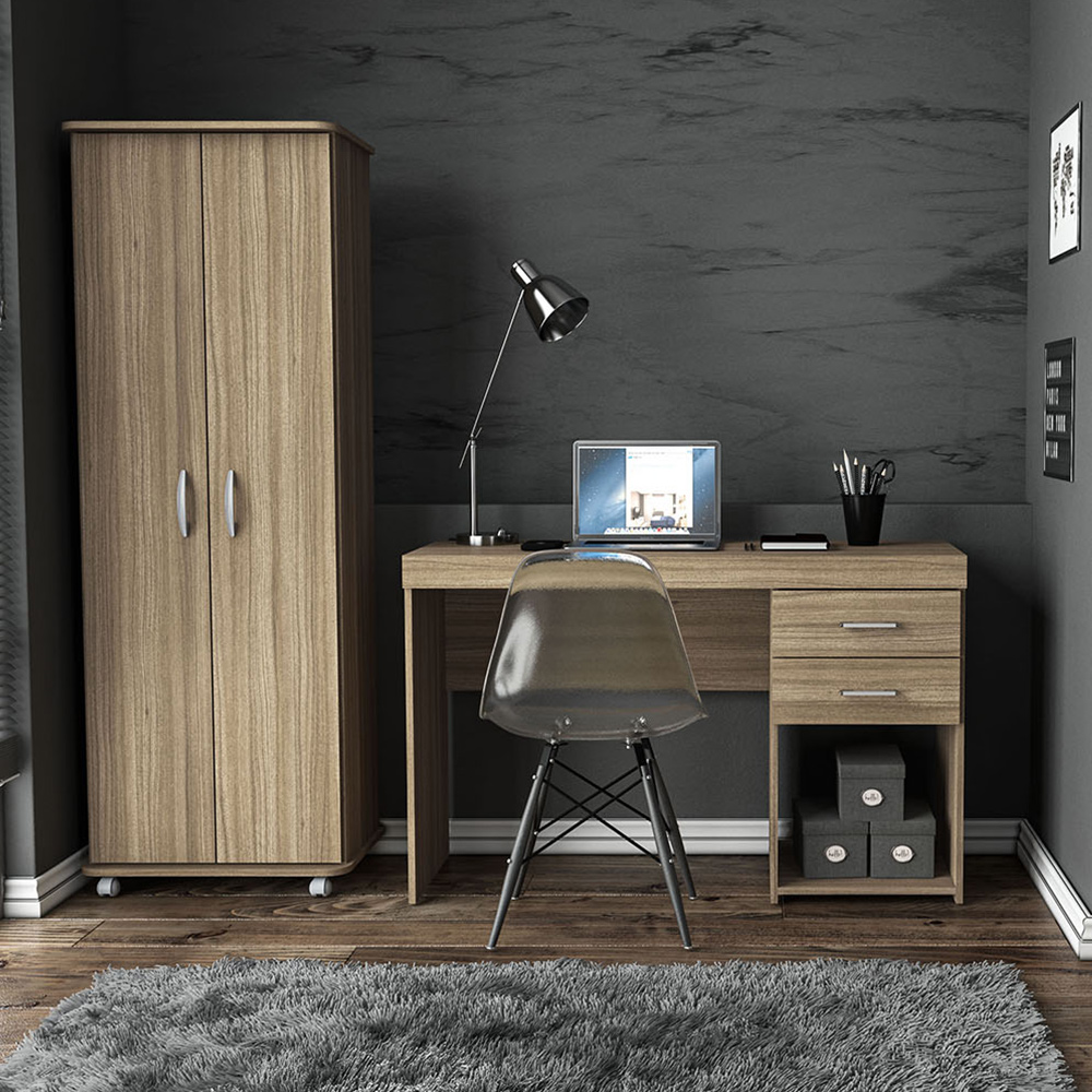 Kit Mesa Escritório Home Office Malta Com Armário Limeira 02 Portas 169cm P01 Castanho - Lyam Decor