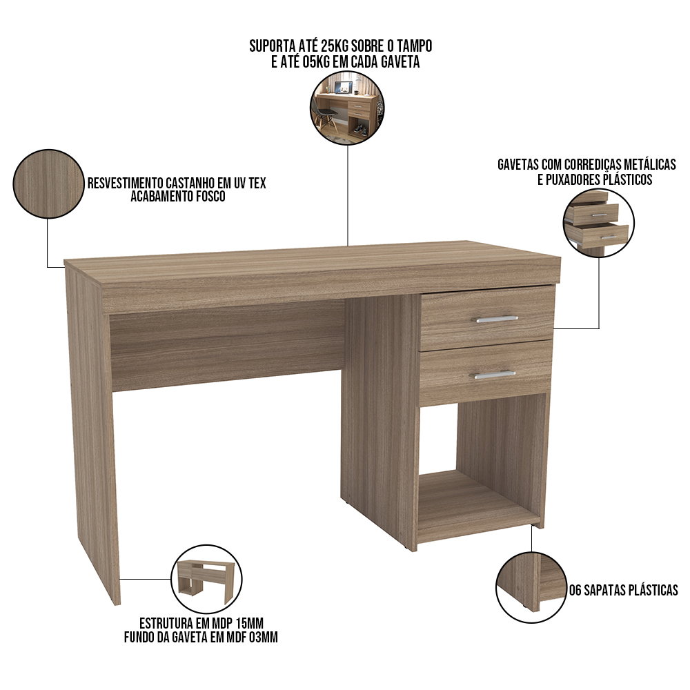Kit Mesa Escritório Home Office Malta Com Armário Limeira 02 Portas 169cm P01 Castanho - Lyam Decor