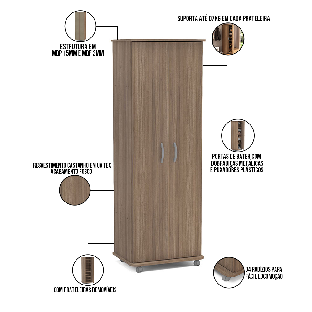 Kit Mesa Escritório Home Office Malta Com Armário Limeira 02 Portas 169cm P01 Castanho - Lyam Decor
