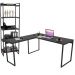 Kit Mesa Escritório Industrial em L com Estante 5 Prateleiras Form C01 150x150 Preto Onix - Lyam Decor