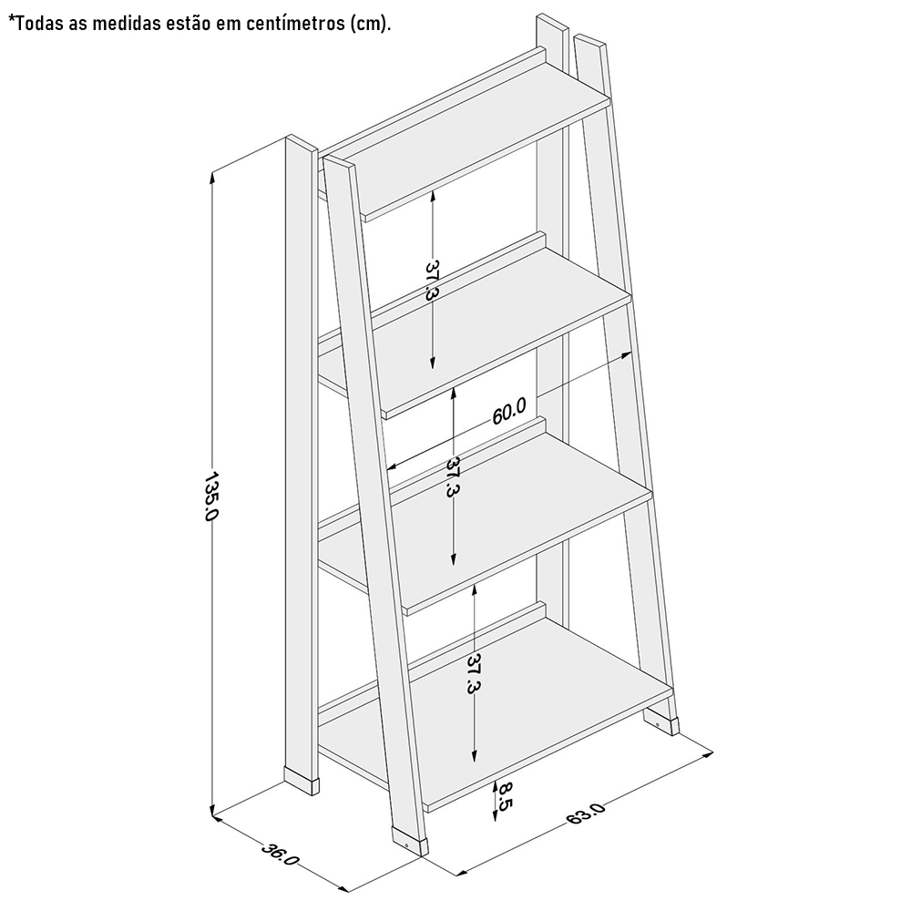 Kit Mesa Escritório Office Estante Cavalete Delta e Gaveteiro Maia 4 Gavetas P01 Branco - Lyam Decor