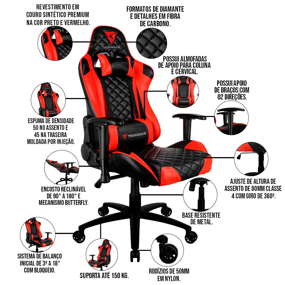 Kit Mesa Para Computador London Com Cadeira Gamer Giratória TGC12 P01 Preto Vermelho - Lyam Decor