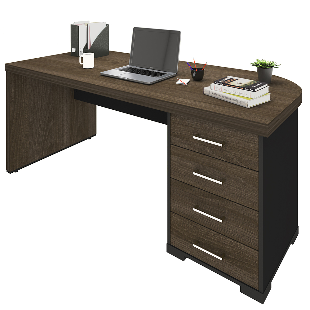 Kit Mesa Para Escritório 4 Gavetas LD 180cm E Armário Atria Executiva A02 Charuto Preto - Lyam Decor