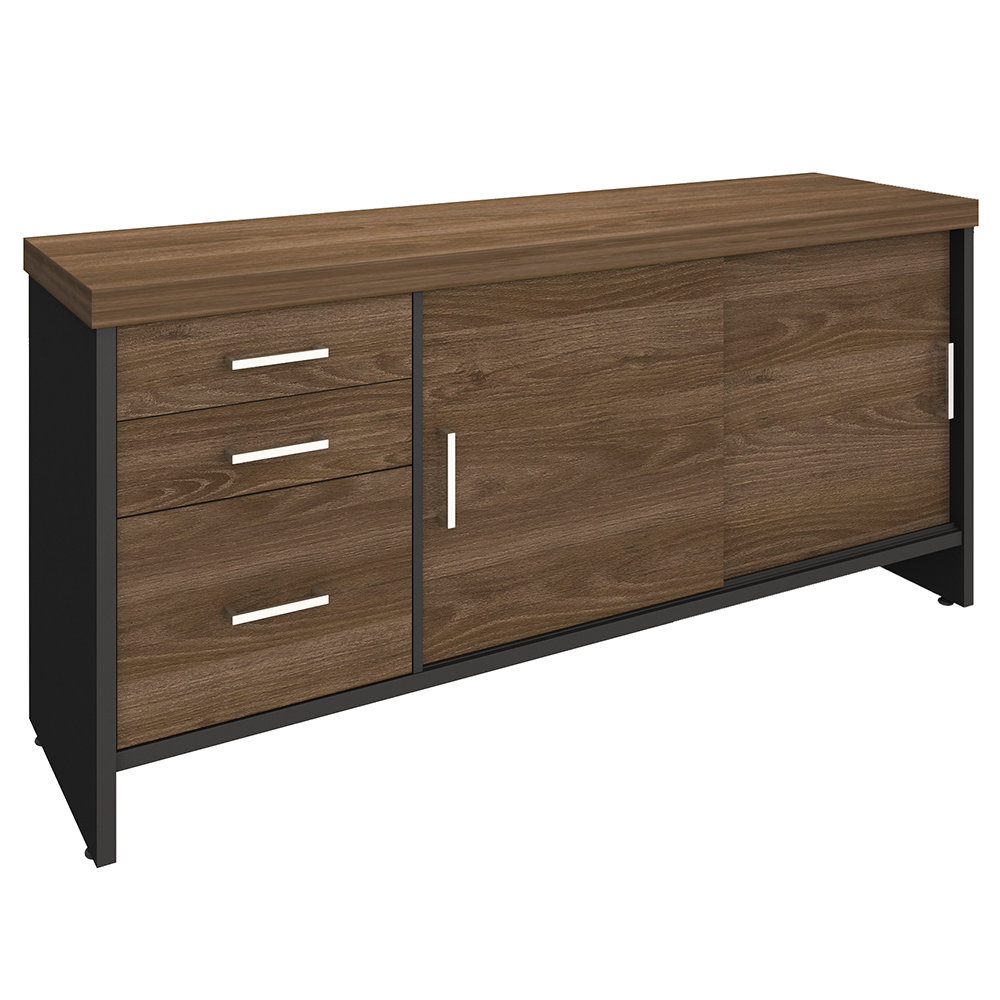 Kit Mesa Para Escritório Em L Tomada 200x183 E Balcão Atria Executiva A02 Charuto Preto - Lyam Decor