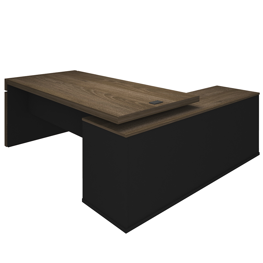 Kit Mesa Para Escritório Em L Tomada 200x183 E Balcão Atria Executiva A02 Charuto Preto - Lyam Decor