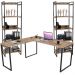 Kit Mesa Para Escritório Industrial em L com 2 Estantes com 5 Prateleiras Form C01 Carvalho - Lyam Decor