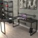 Kit Mesa Para Escritório Industrial em L com 2 Estantes com 5 Prateleiras Form C01 Preto - Lyam Decor