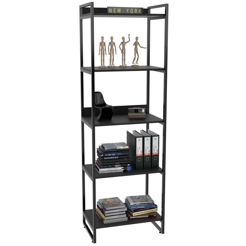 Kit Mesa Para Escritório Industrial em L com 2 Estantes com 5 Prateleiras Form C01 Preto - Lyam Decor