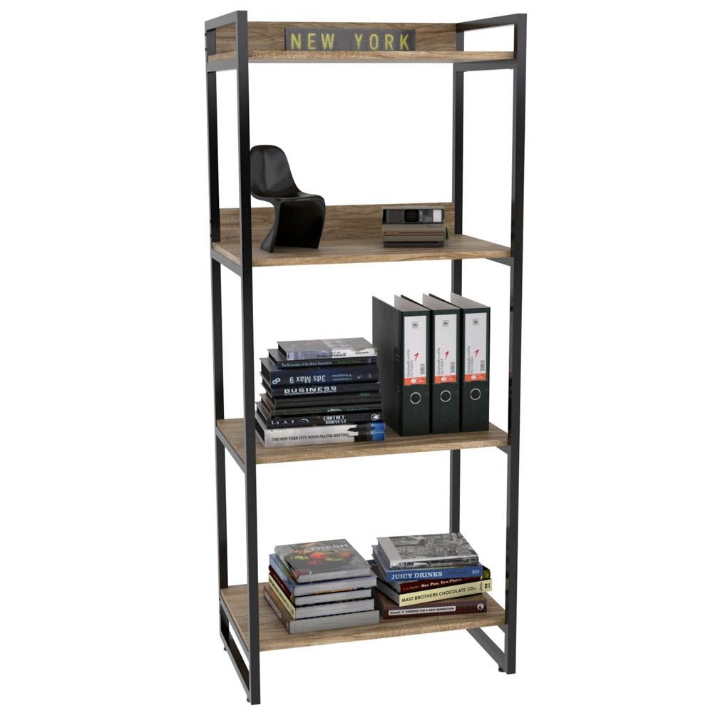 Kit Mesa Para Escritório com Estante 4 Prateleiras Industrial Form C01 120 cm Carvalho - Lyam Decor