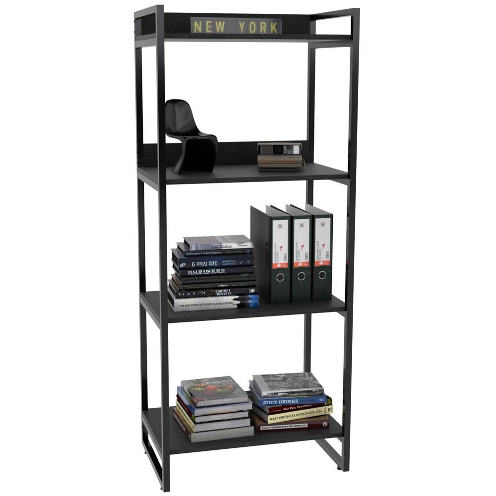 Kit Mesa Para Escritório com Estante 4 Prateleiras Industrial Form C01 120 cm Preto Onix - Lyam Decor