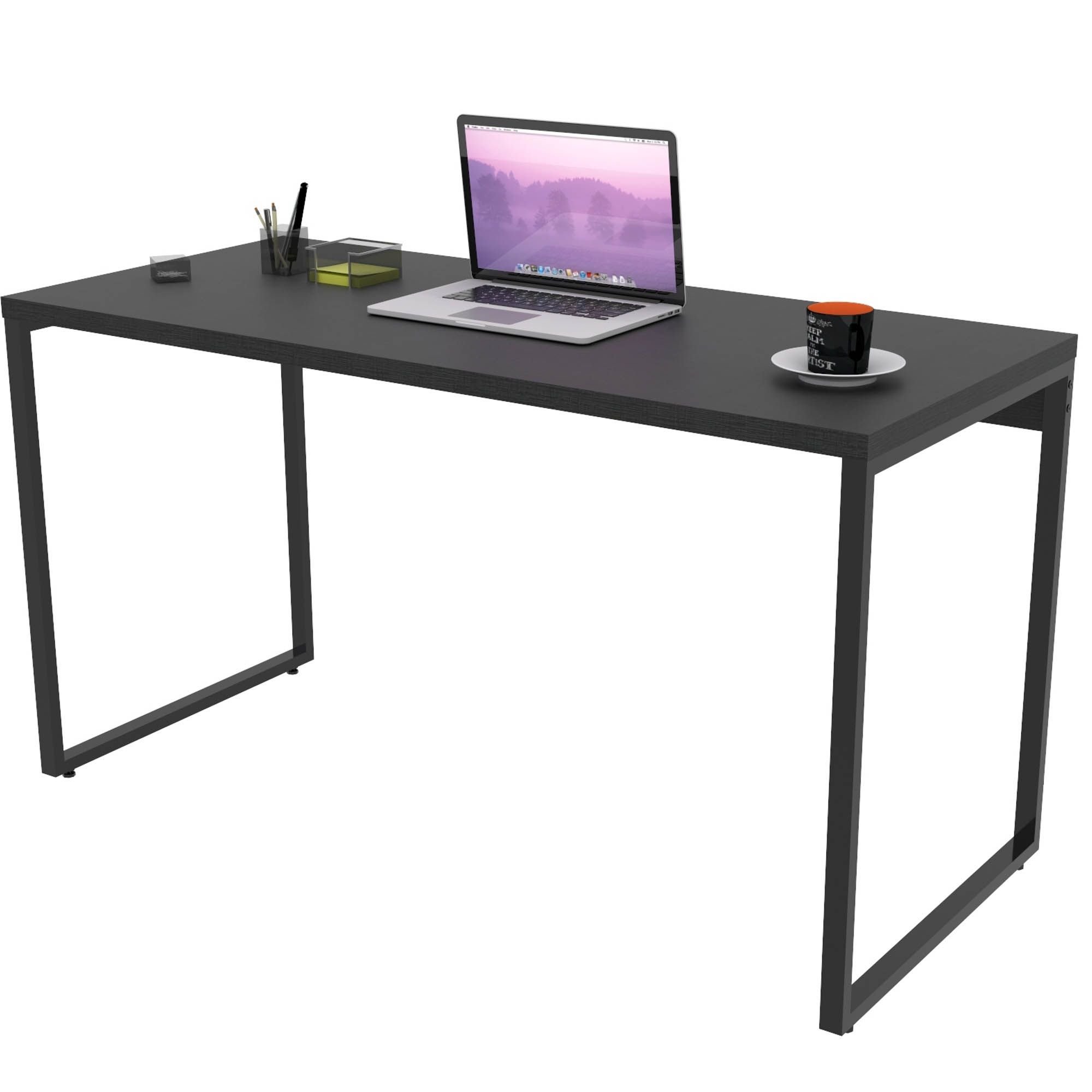 Kit Mesa Para Escritório com Estante 4 Prateleiras Industrial Form C01 135 cm Preto Onix - Lyam Decor