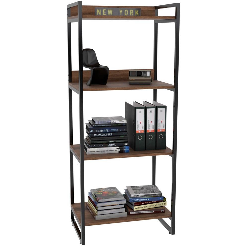 Kit Mesa Para Escritório com Estante 4 Prateleiras Industrial Form C01 150 cm Nogal - Lyam Decor
