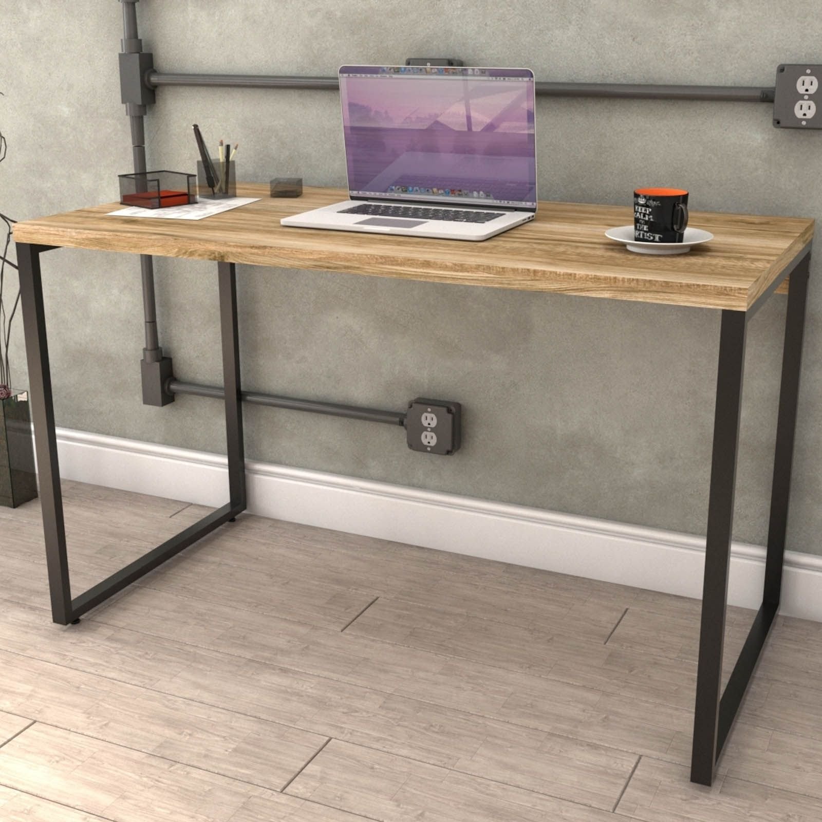 Kit Mesa Para Escritório com Estante Office Estilo Industrial Form C01 120 cm Carvalho - Lyam Decor