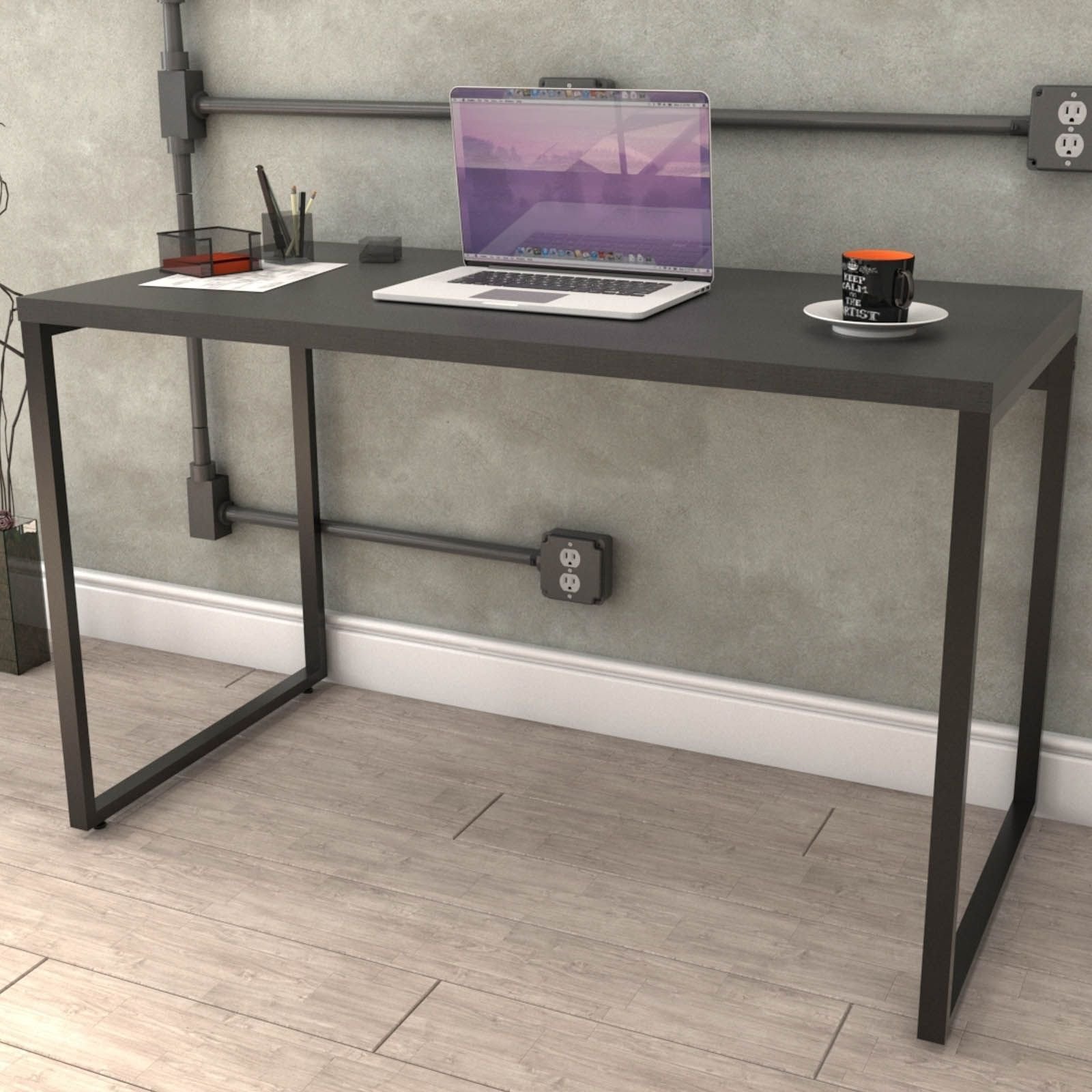 Kit Mesa Para Escritório com Estante Office Estilo Industrial Form C01 120 cm Preto Onix - Lyam Decor