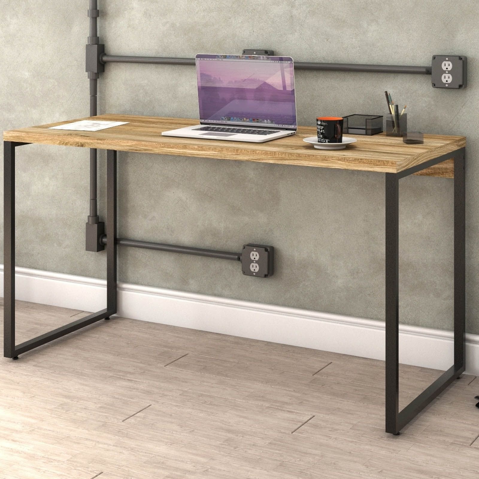 Kit Mesa Para Escritório com Estante Office Estilo Industrial Form C01 135 cm Carvalho - Lyam Decor