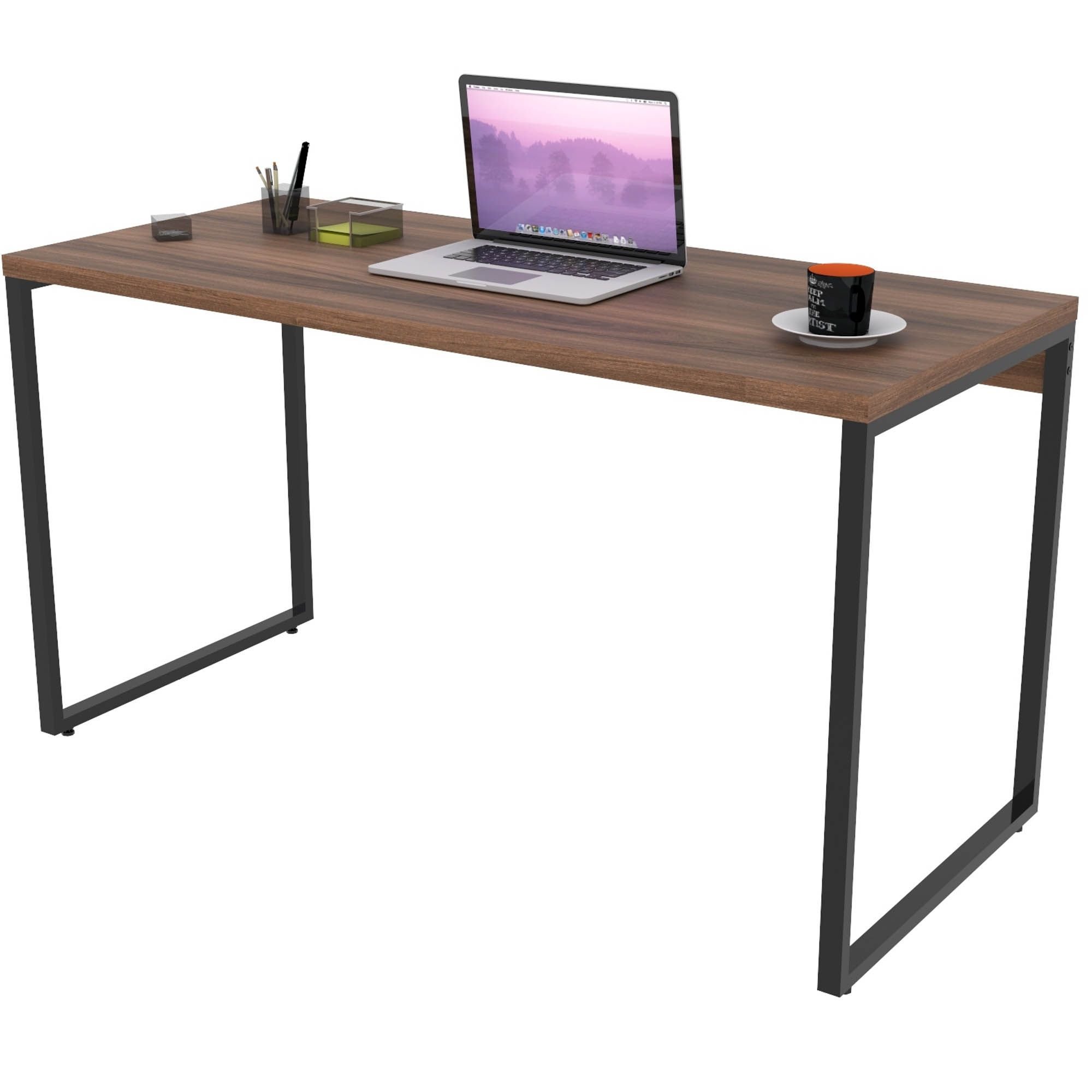 Kit Mesa Para Escritório com Estante Office Estilo Industrial Form C01 135 cm Nogal - Lyam Decor