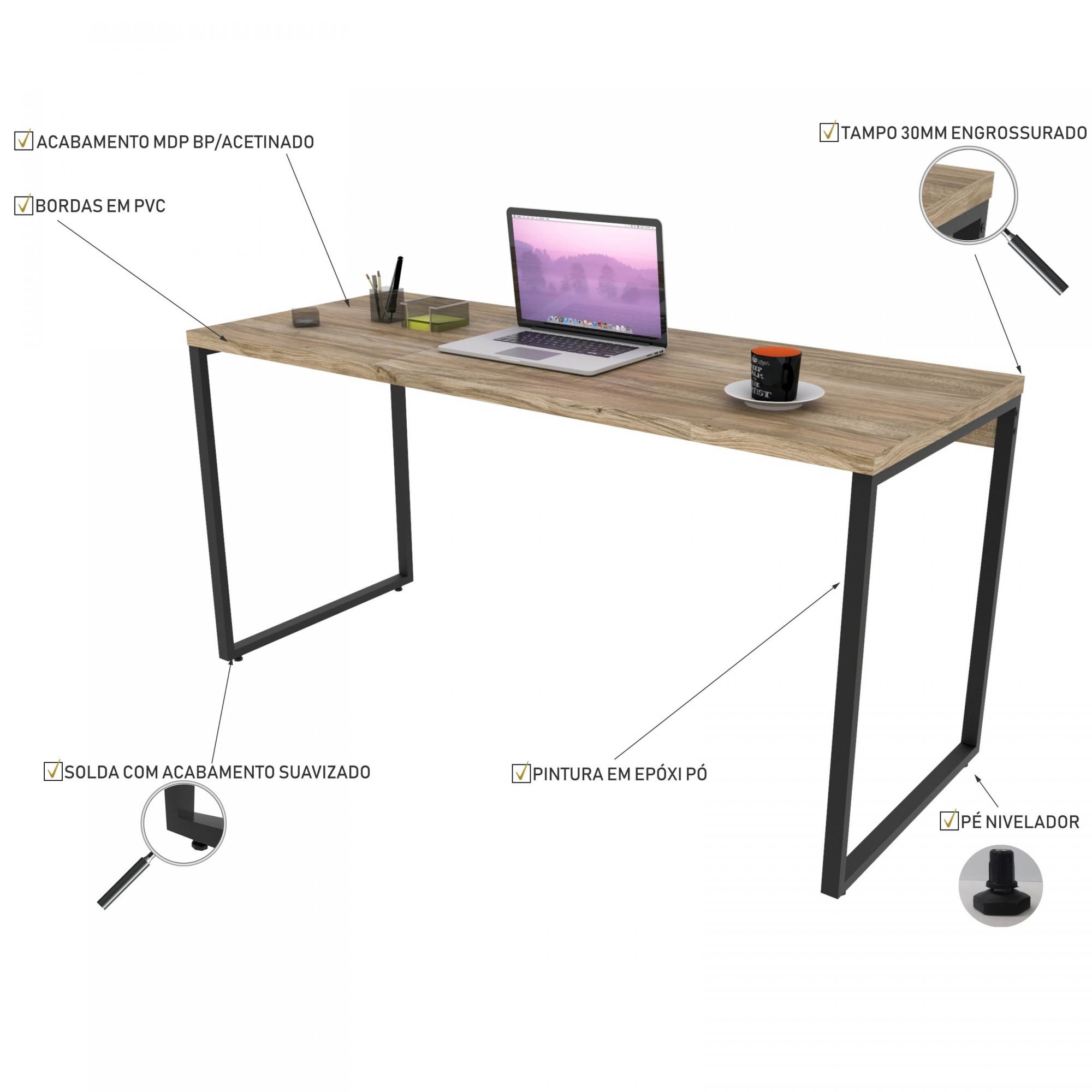 Kit Mesa Para Escritório com Estante Office Estilo Industrial Form C01 150 cm Carvalho - Lyam Decor