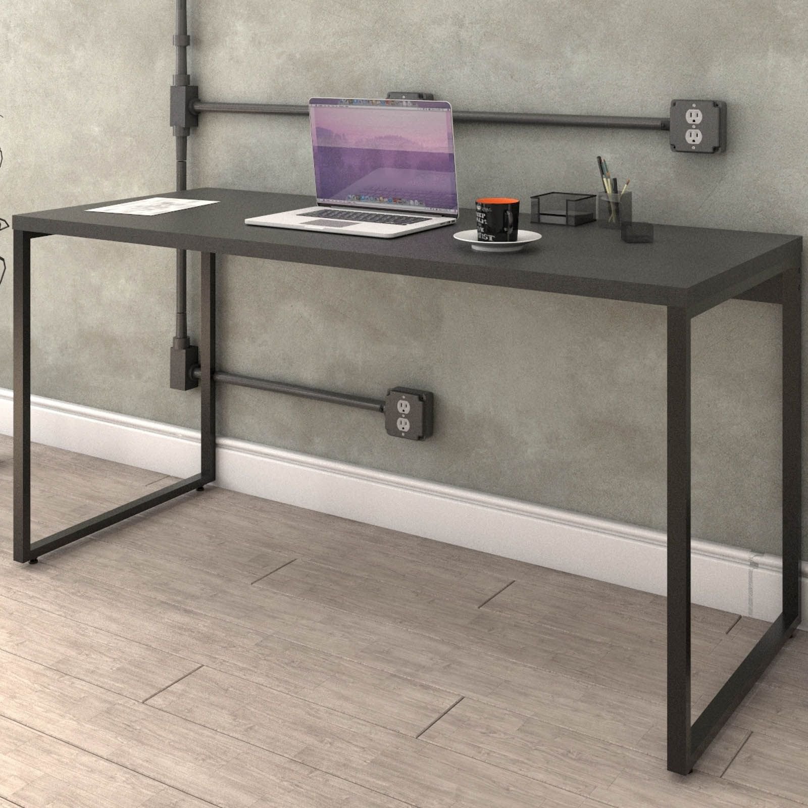 Kit Mesa Para Escritório com Estante Office Estilo Industrial Form C01 150 cm Preto Onix - Lyam Decor