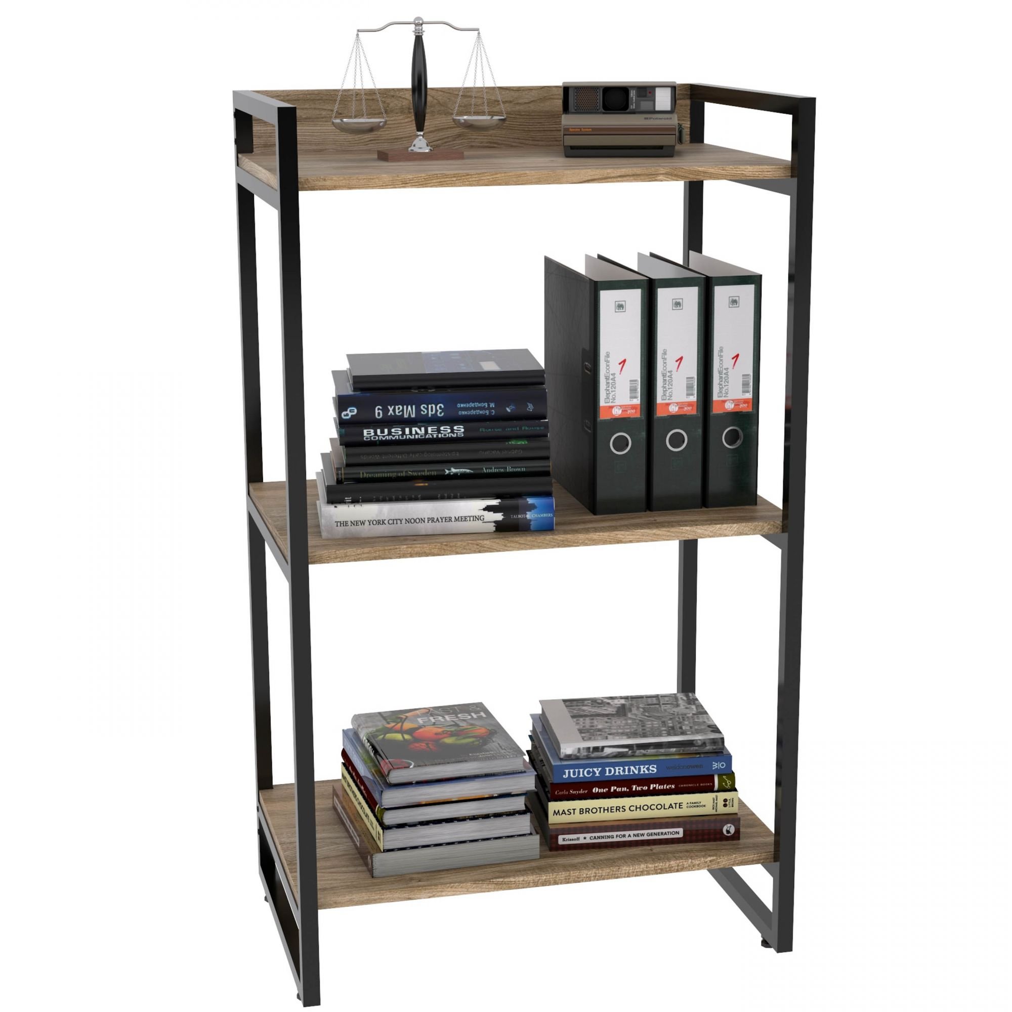 Kit Mesa Para Escritório com Estante Office Estilo Industrial Form C01 90 cm Carvalho - Lyam Decor