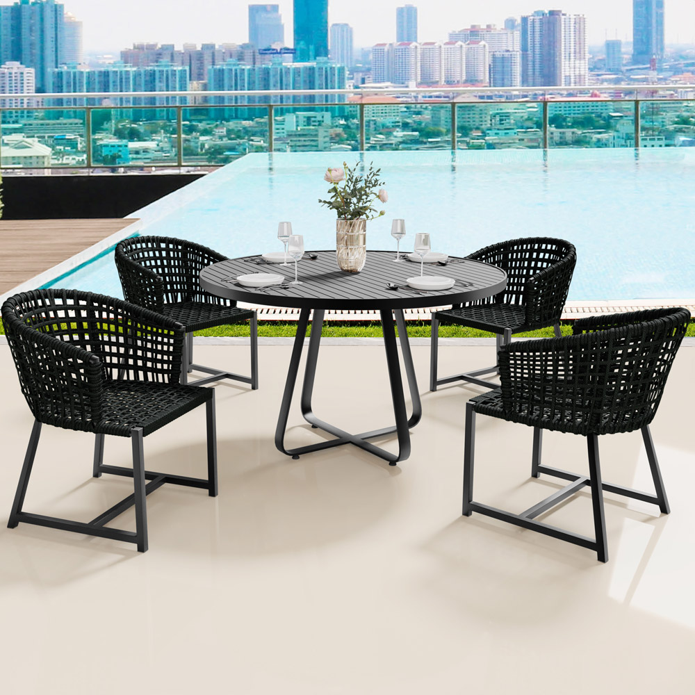 Kit Mesa Wine Com 4 Cadeira Área Externa Espaço Gourmet Corda Náutica Belize D04 Preto - Lyam Decor