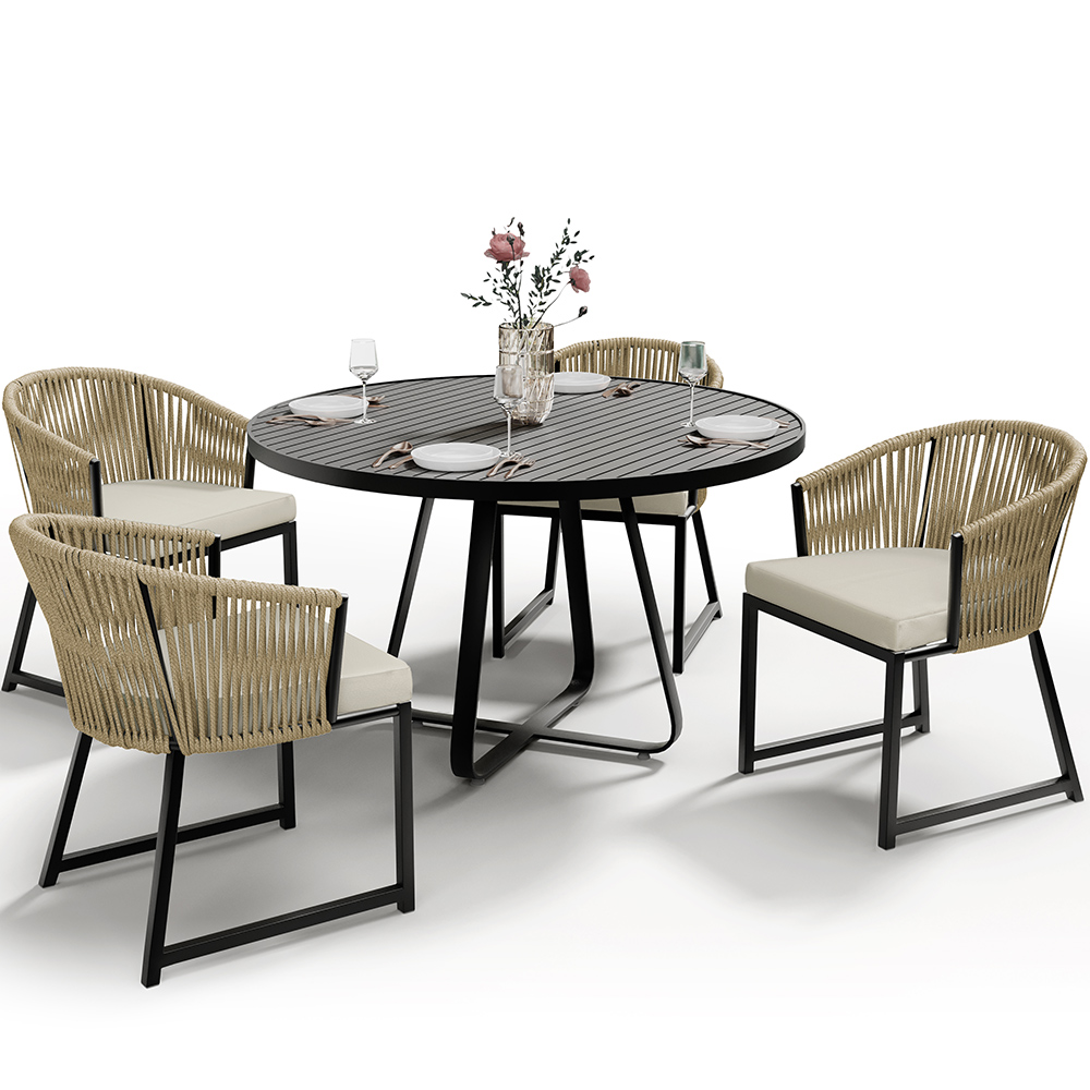Kit Mesa Wine E 4 Cadeiras Área Externa Espaço Gourmet Corda Náutica Bethari D04 Bege - Lyam Decor