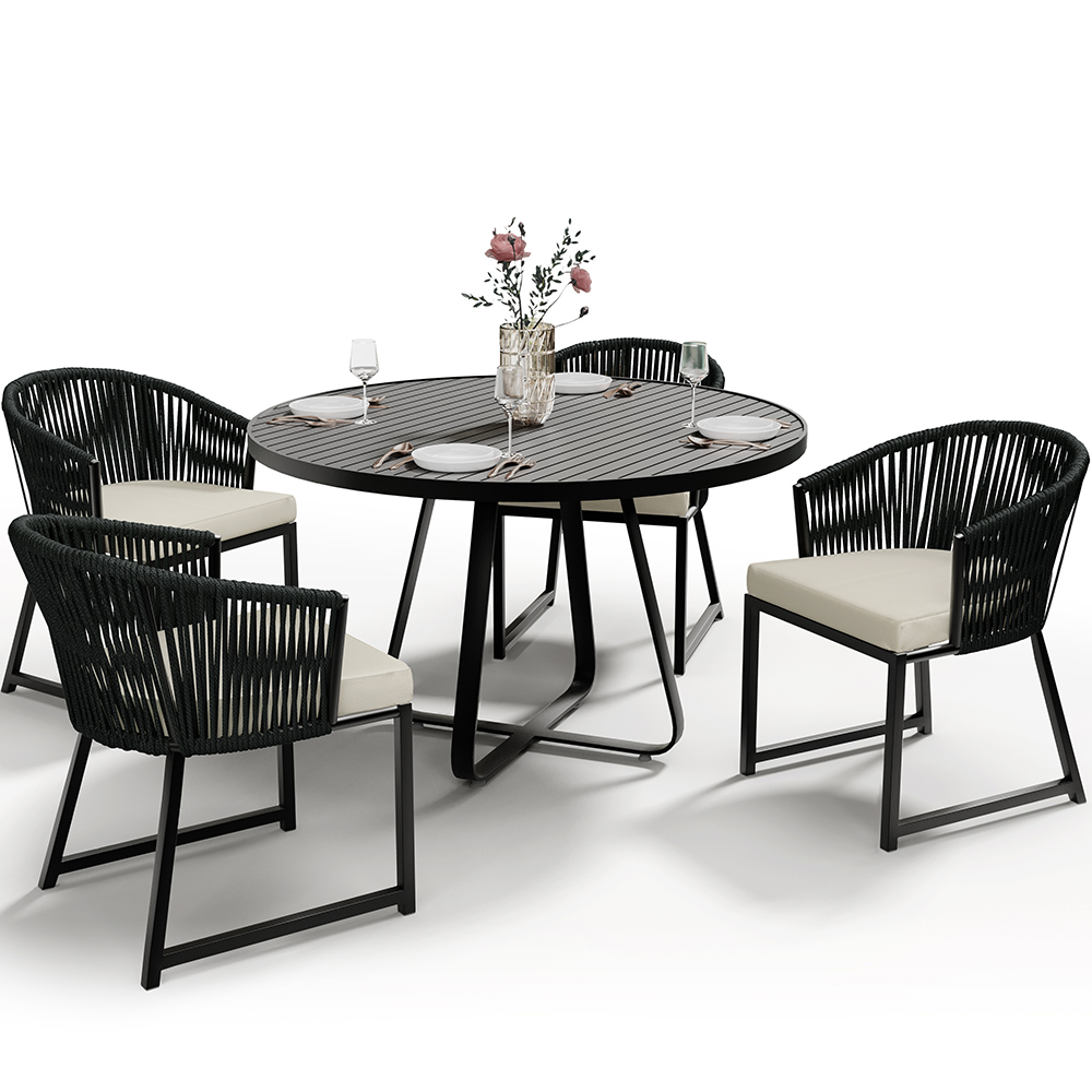 Kit Mesa Wine E 4 Cadeiras Área Externa Espaço Gourmet Corda Náutica Bethari D04 Preto - Lyam Decor
