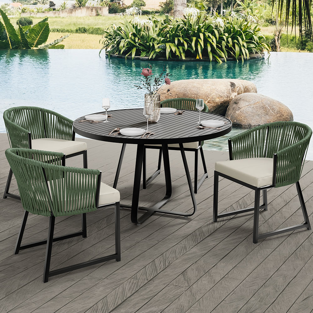 Kit Mesa Wine E 4 Cadeiras Área Externa Espaço Gourmet Corda Náutica Bethari D04 Verde - Lyam Decor