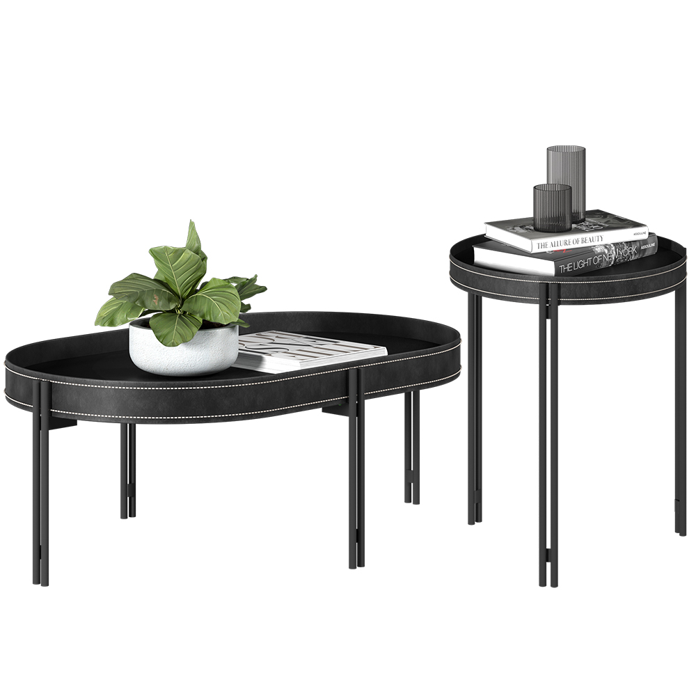 Kit Mesa de Centro Decorativa Para Sala de Estar Com Mesa de Canto Nord L05 Preto - Lyam Decor