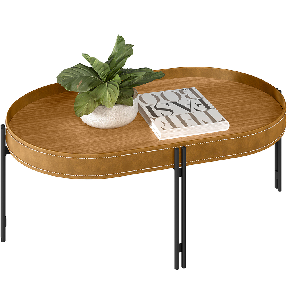 Kit Mesa de Centro Para Sala de Estar Com Mesa de Canto Caramelo Nord L05 Nature Preto - Lyam Decor