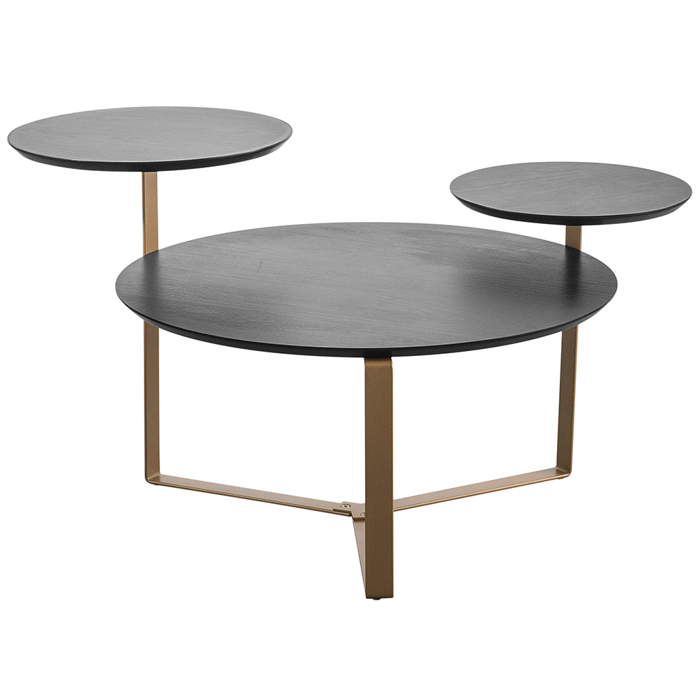 Kit Mesa de Centro e Mesa Lateral Para Sala Pés Metálicos Dari A03 Nero Dourado - Lyam Decor