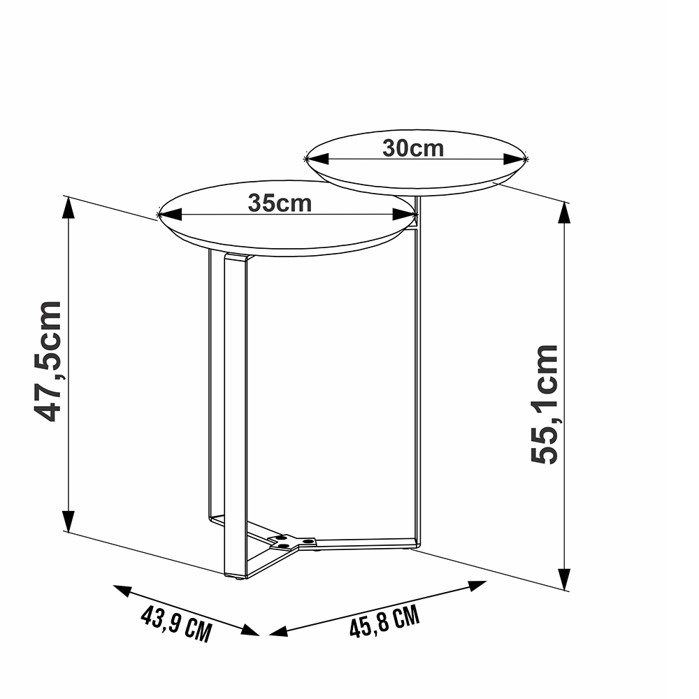 Kit Mesa de Centro e Mesa Lateral Para Sala Pés Metálicos Dari A03 Nero Dourado - Lyam Decor